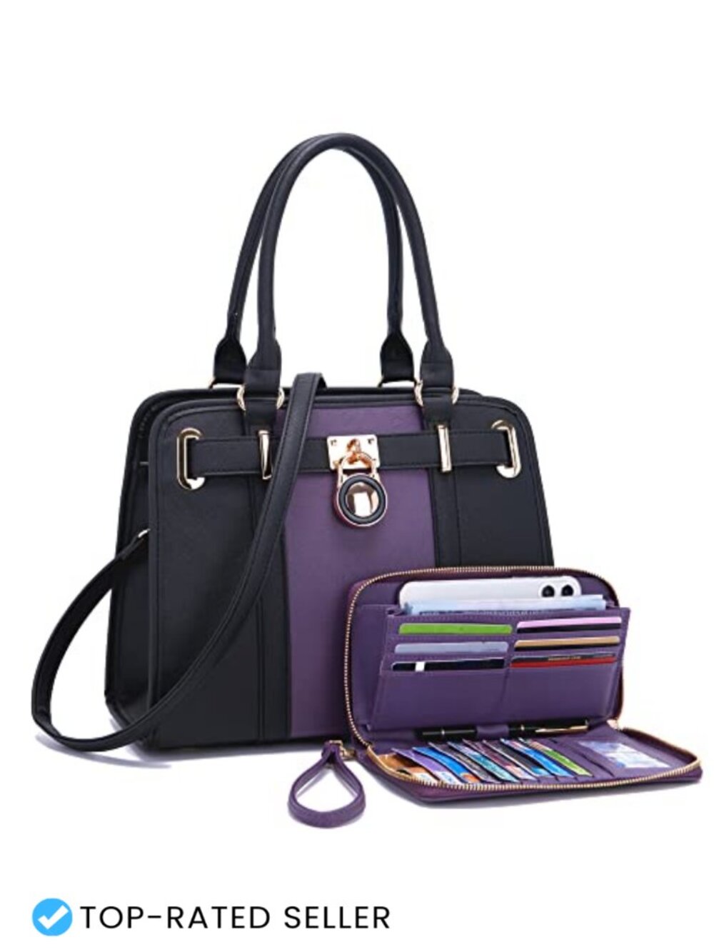 Vegan Leather Satchel Tote Handbag Set with RFID Wallet